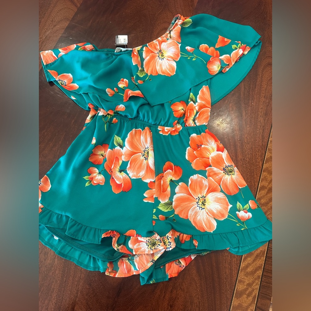 Peach Love, one shoulder romper, small